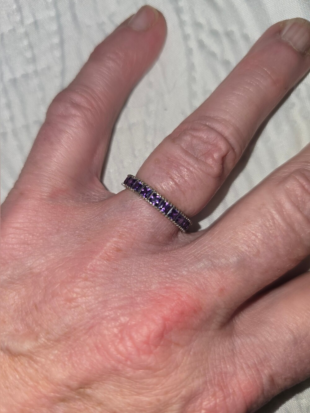 Purple Stone Eternity Band Ring Silver-Tone Channel Set